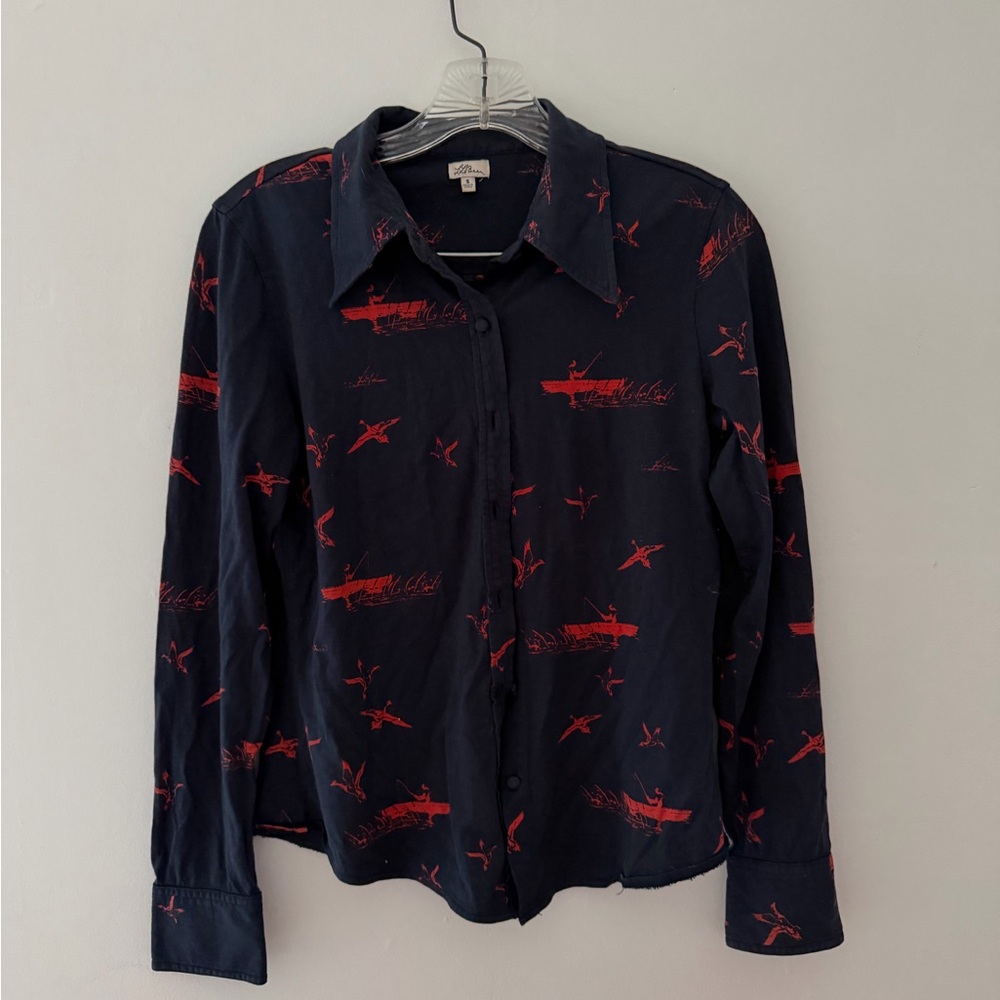 L.L. Bean Women’s Dark Blue and Red Boating Casual Shirt